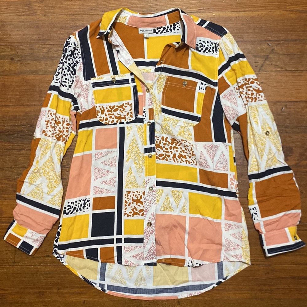 Anthropologie The Odells Orange Diane Button Down Top #143N